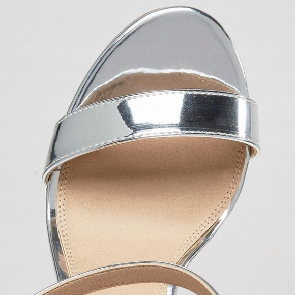 NEW! Luxe Aesthetic Silver ASOS Wedges Block High Heels Stripes 8 London Fashion - Picture 2 of 9